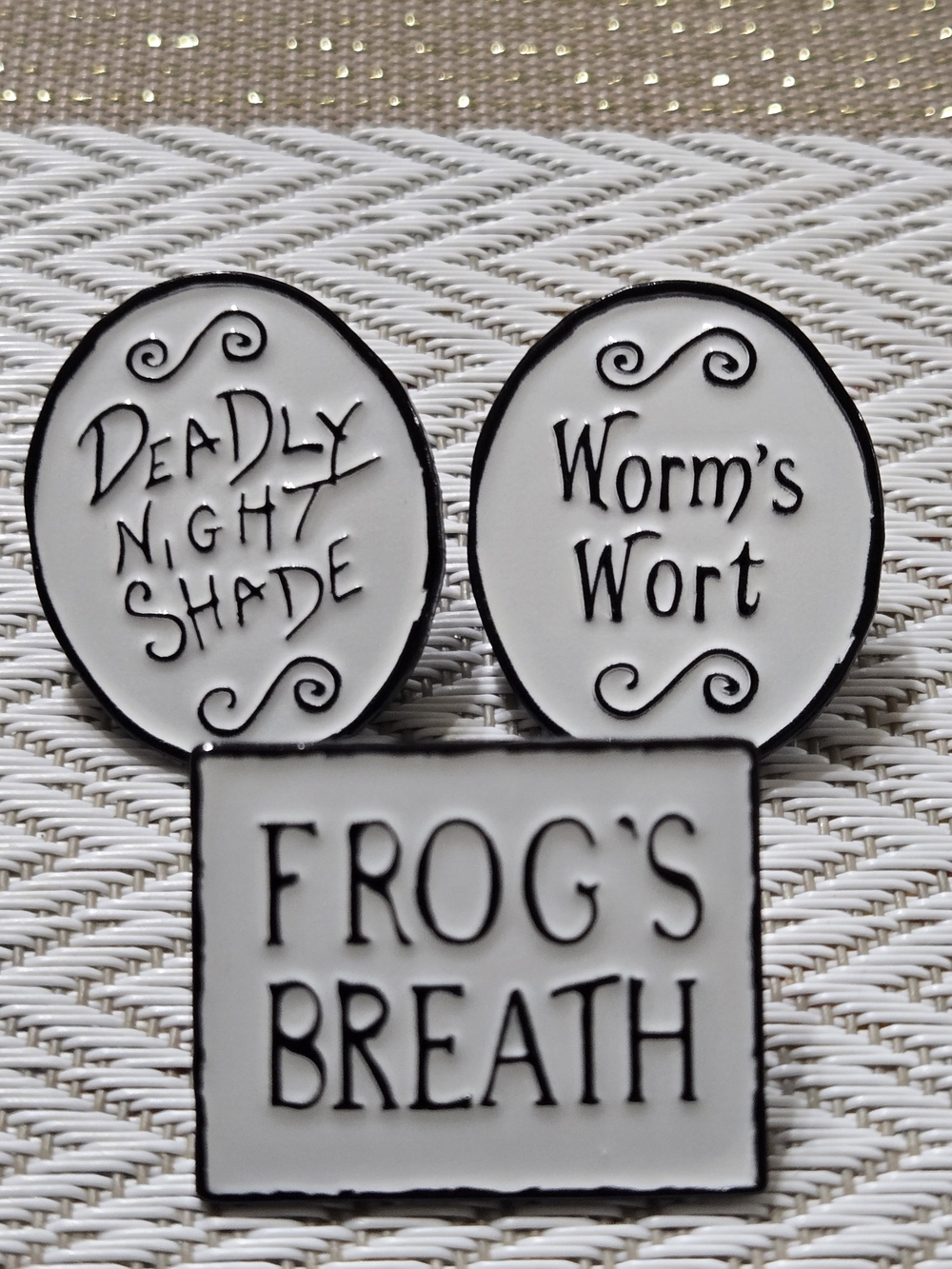 Halloween Potion Bottle Enamel Pin Set Deadly Nightshade Frog's Breath Worm's Wo
